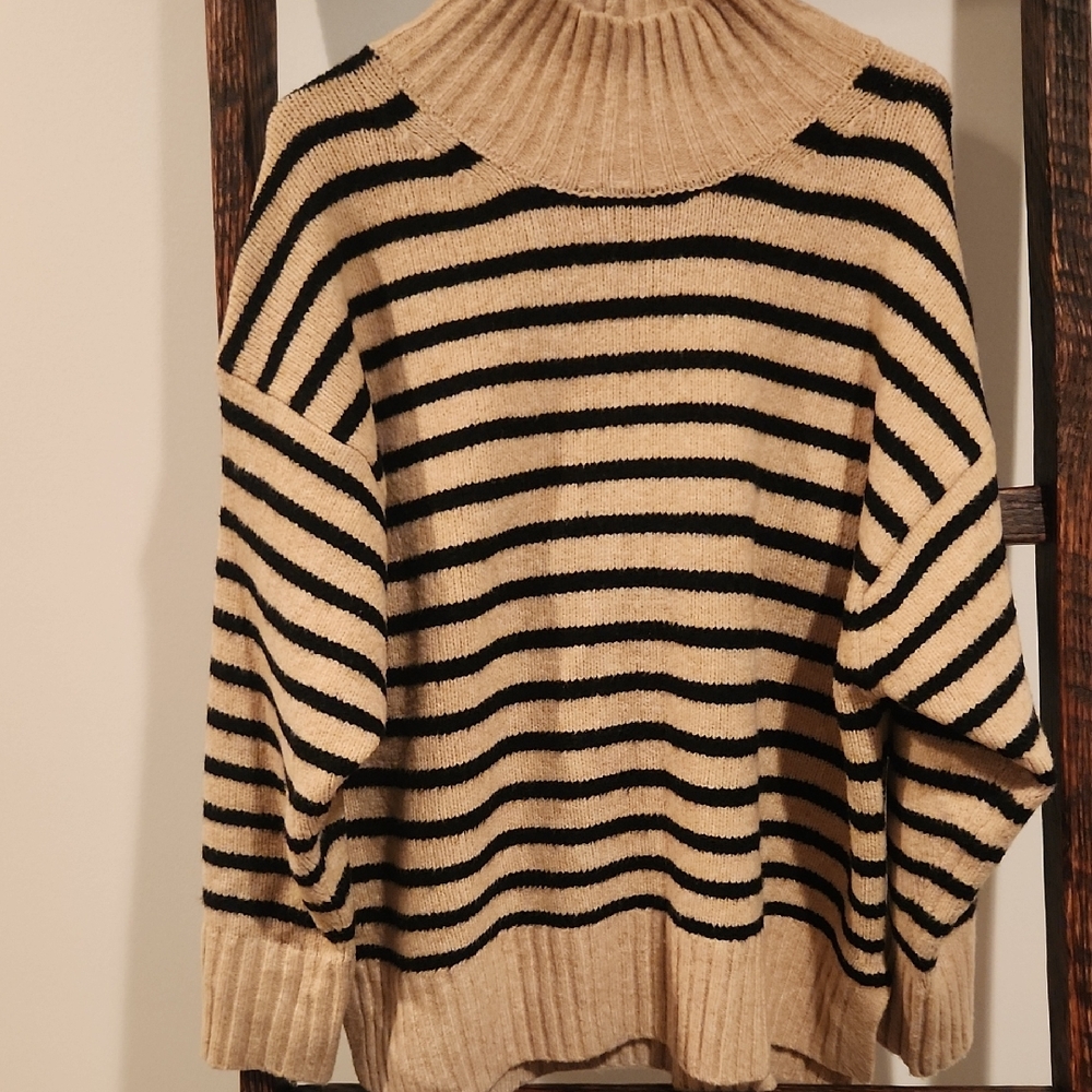 a new day Black and Tan Striped Turtleneck Sweater. Great Condition.